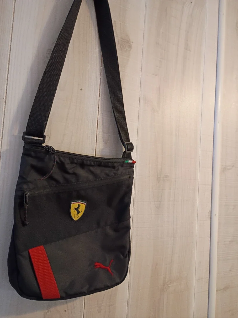 PUMA Scuderia Ferrari Adjustable Crossbody Black Shoulder Bag with Red Accents